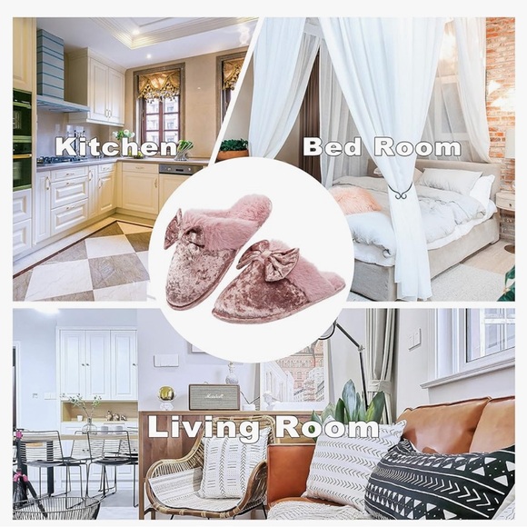 Pink Velvet Bowknot Slippers  size M (7-8) - Picture 6 of 6